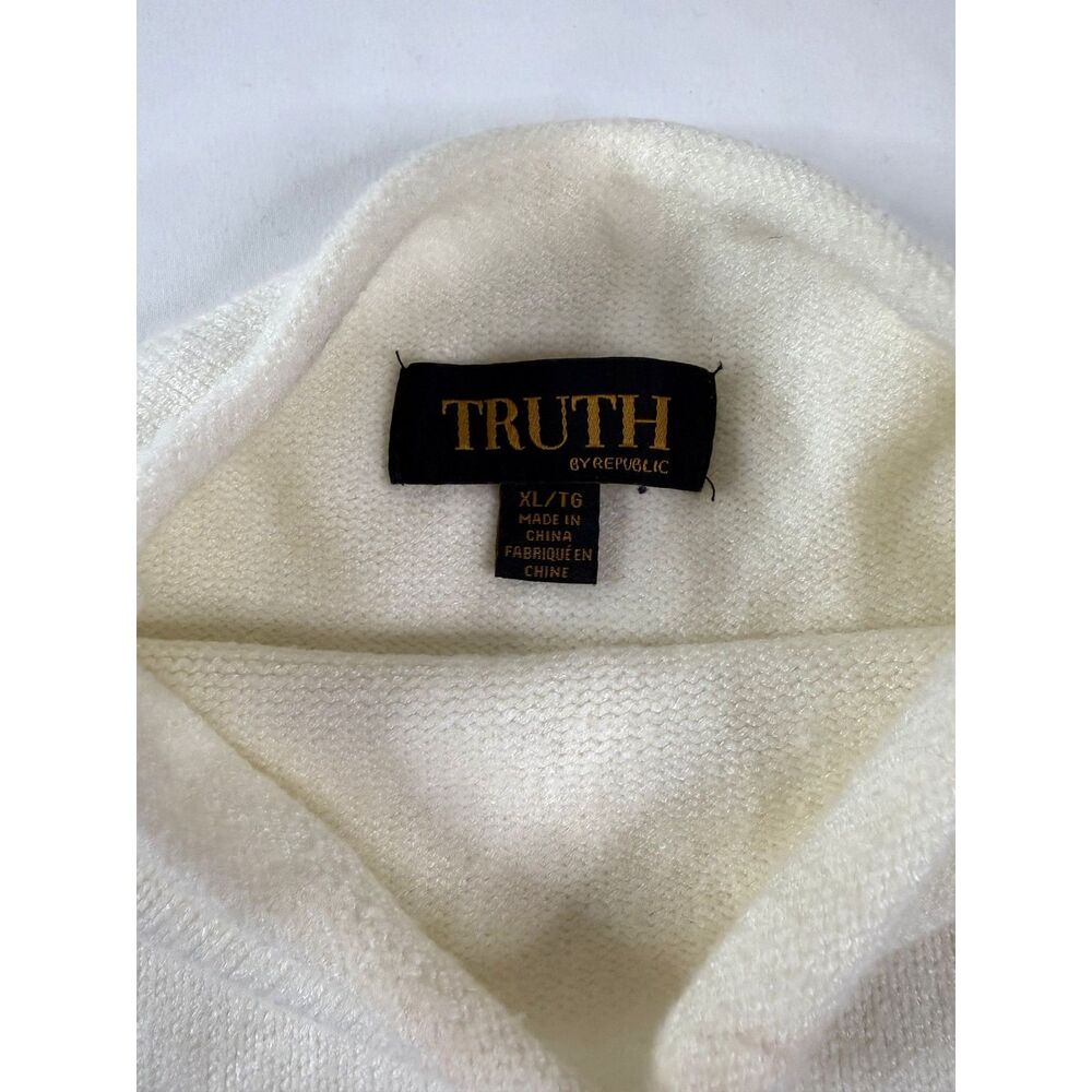 Truth by Republic Women’s XL Ivory Pink Striped Preppy Mock Neck Sweater - Picture 2 of 6